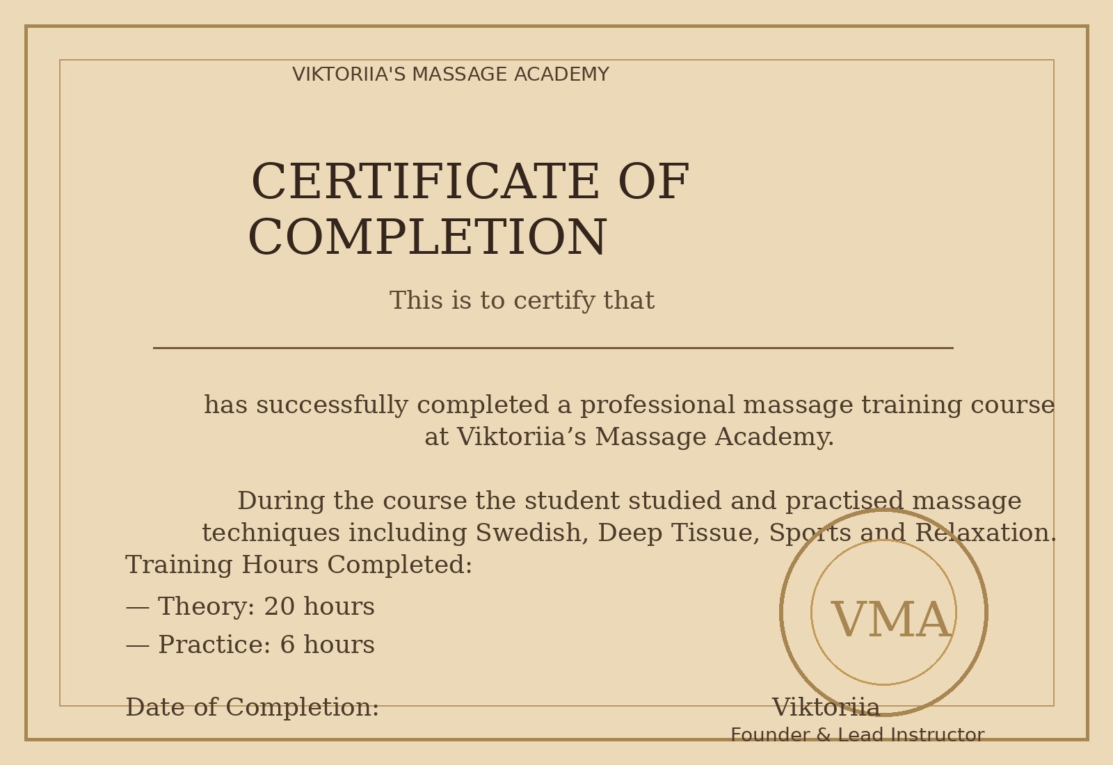 Massage academy certificate preview